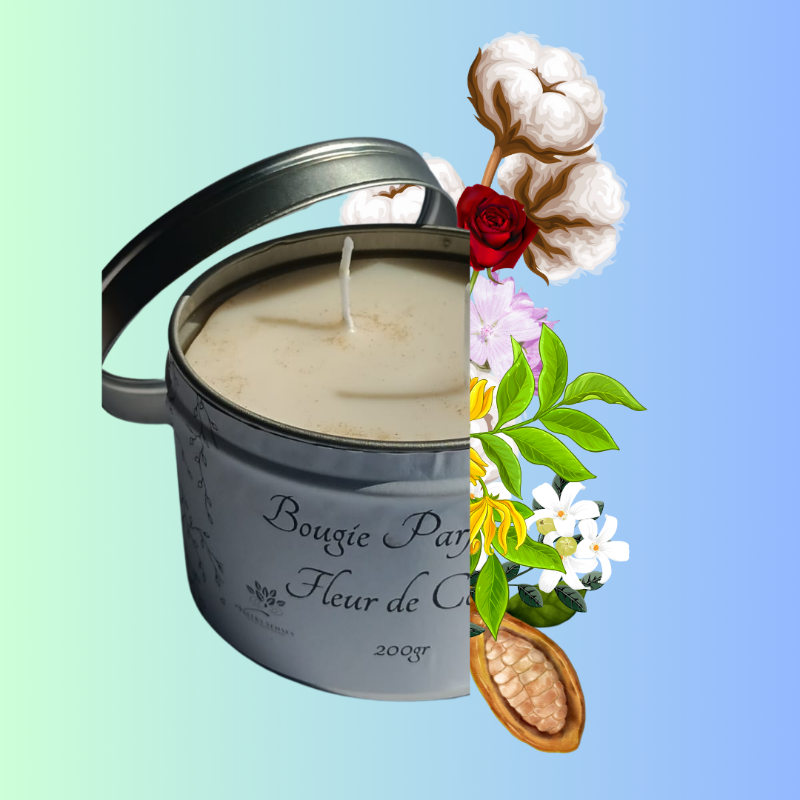 Bougie parfumée Fleur de Coton-Cire végétale de soja-Parfum floral-Ambiance relaxante-Cadeau parfumé-Fait main-Décoration intérieure-Notes florales-Expérience sensorielle