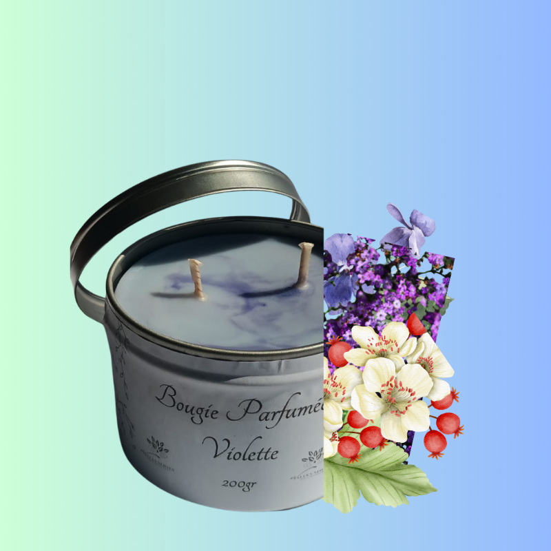 Bougie parfumée Violette-Cire végétale de soja-Parfum floral-Ambiance délicate-Cadeau élégant-Fait main-Décoration intérieure-Notes florales-Jardin intérieur